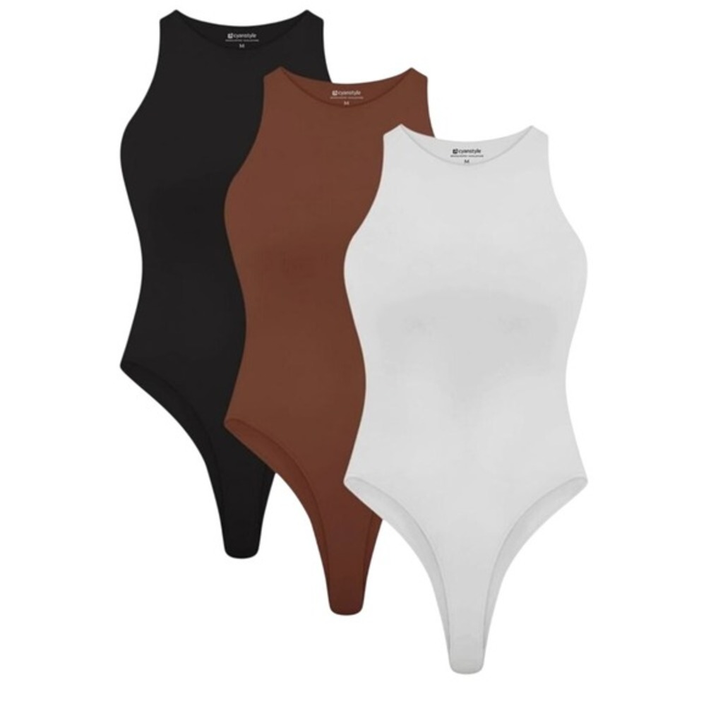 Cyanstyle Women's XXL 3 pack bodysuits white black cappuccino NIP‎